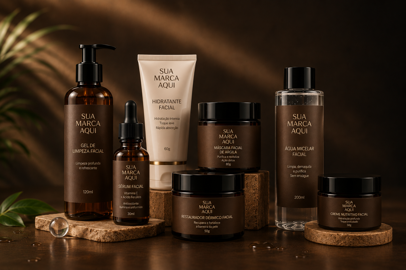 Linha completa de skincare com marca própria