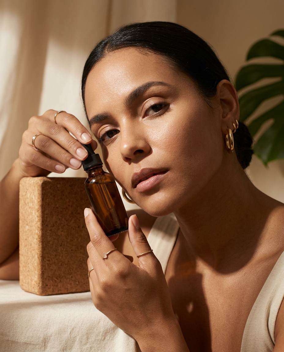 Modelo com sérum de marca própria